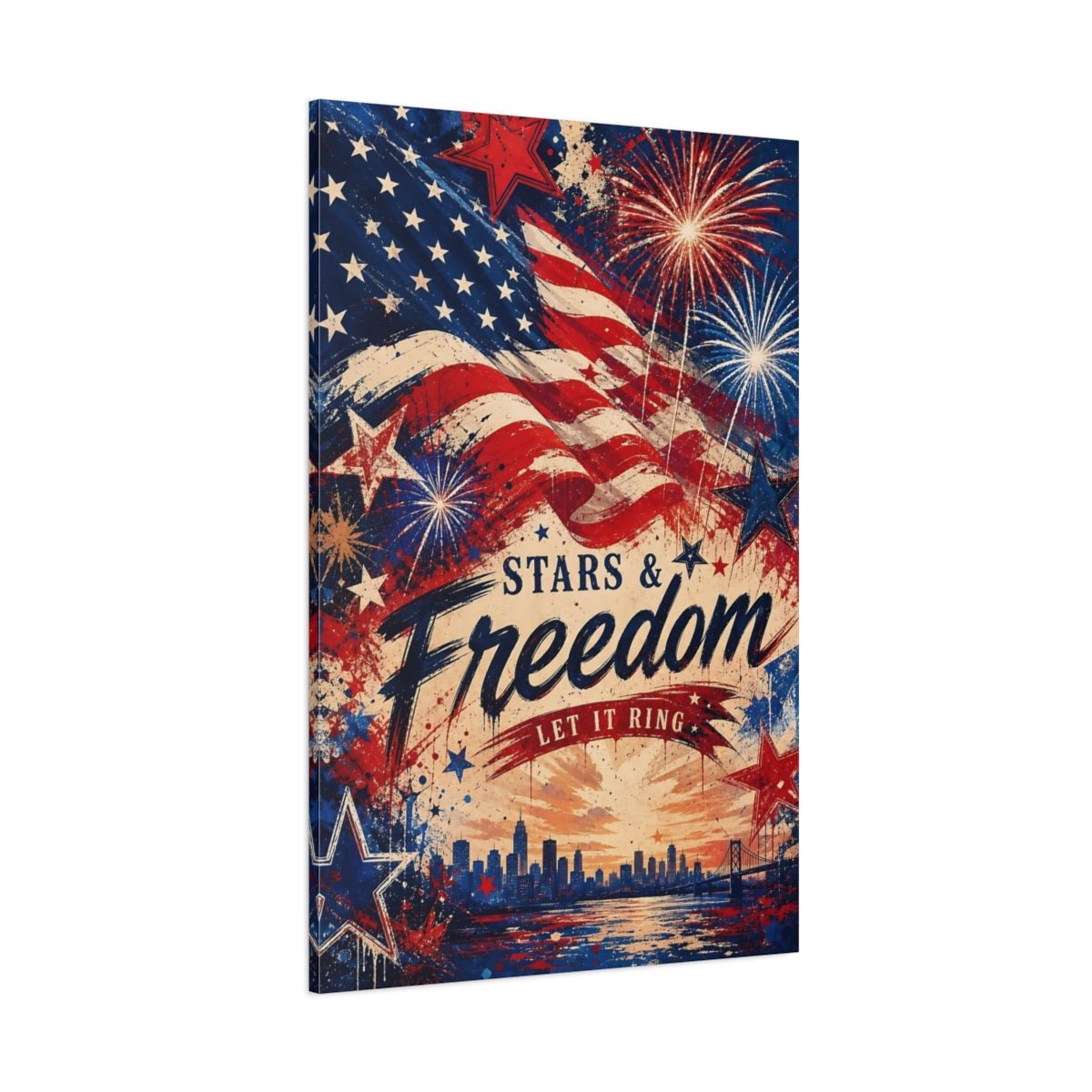 Vintage American Flag Red White Blue Canvas Wall Art Print – Living Room, Above Console Table - YesArtYes