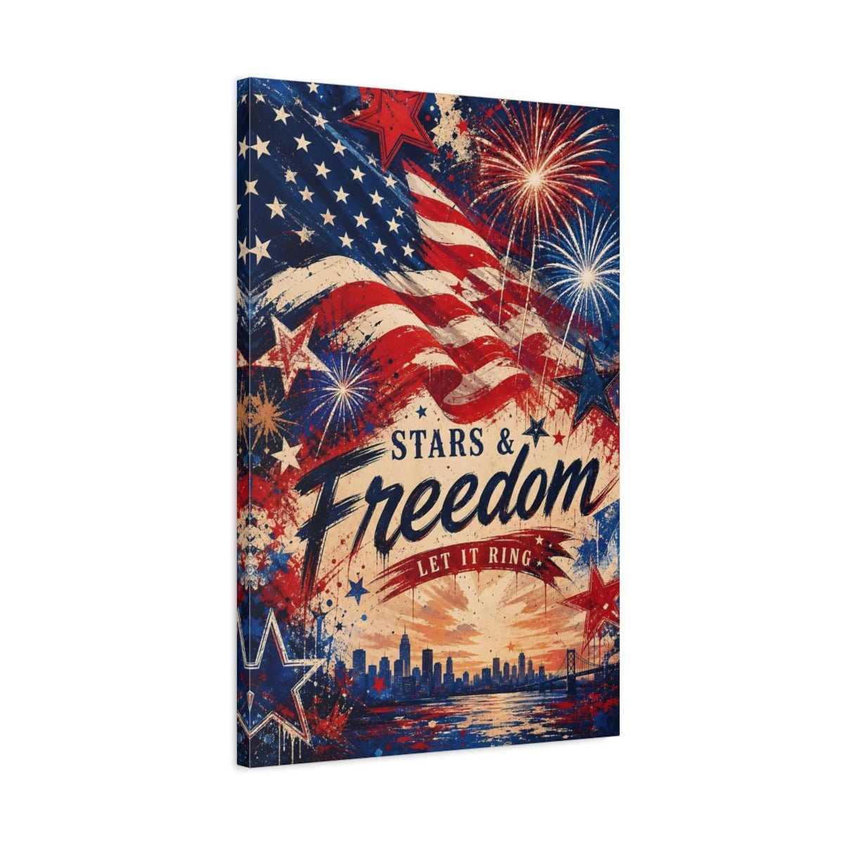 Vintage American Flag Red White Blue Canvas Wall Art Print – Living Room, Above Console Table - YesArtYes