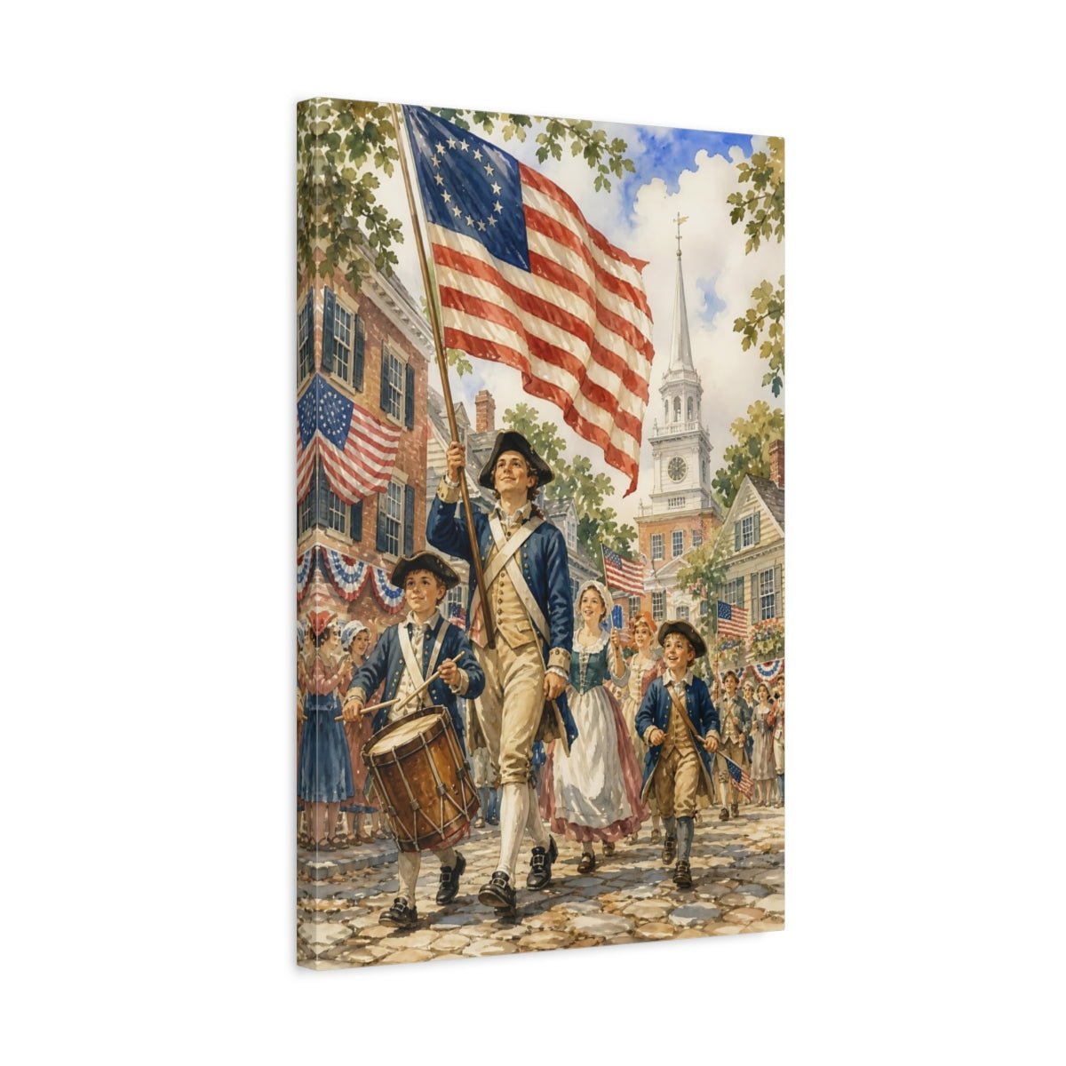 Vintage American Parade Red White Blue Canvas Wall Art Print – Traditional Living Room, Above Couch - YesArtYes