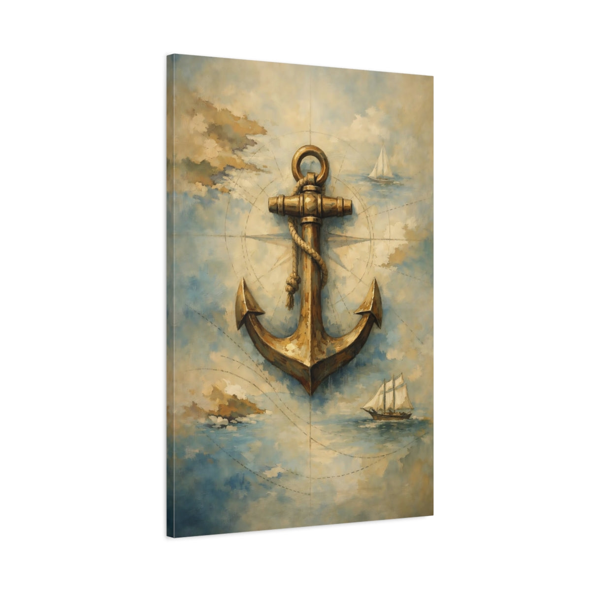 Side Mockup 1. Vintage Anchor Vintage Anchor shown as stretched canvas wall art