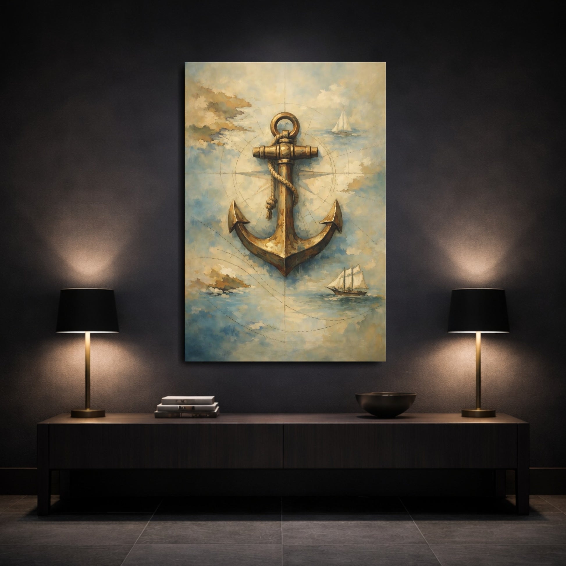 Mockup 2. Vintage Anchor Vintage Anchor shown as stretched canvas wall art