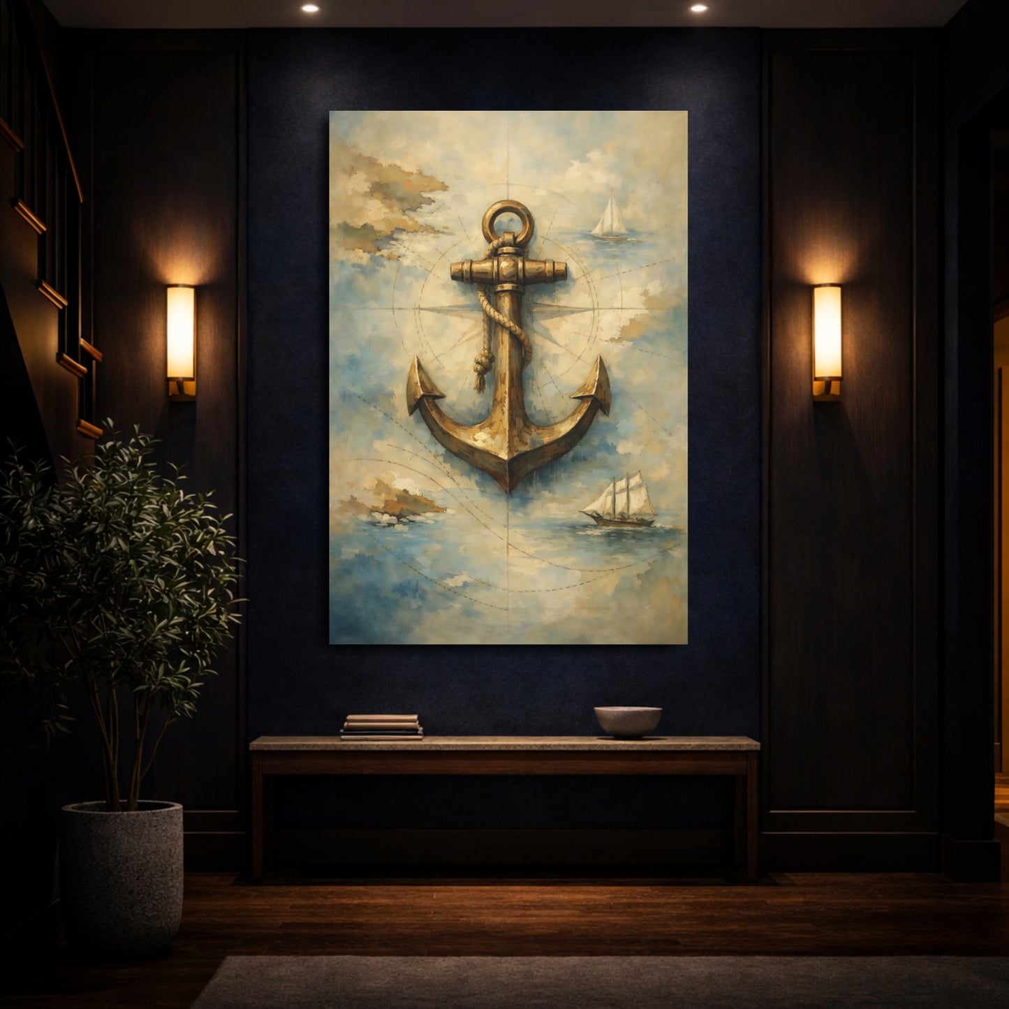Mockup 3. Vintage Anchor Vintage Anchor shown as stretched canvas wall art