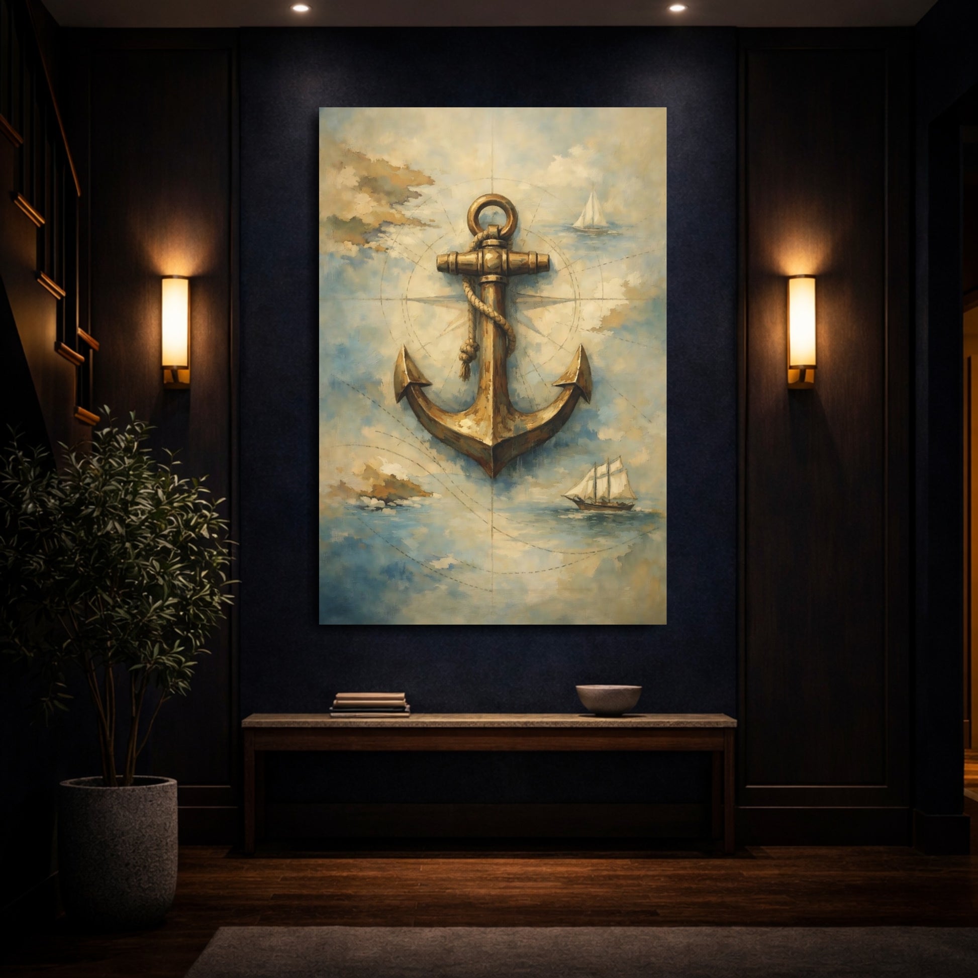 Mockup 3. Vintage Anchor Vintage Anchor shown as stretched canvas wall art