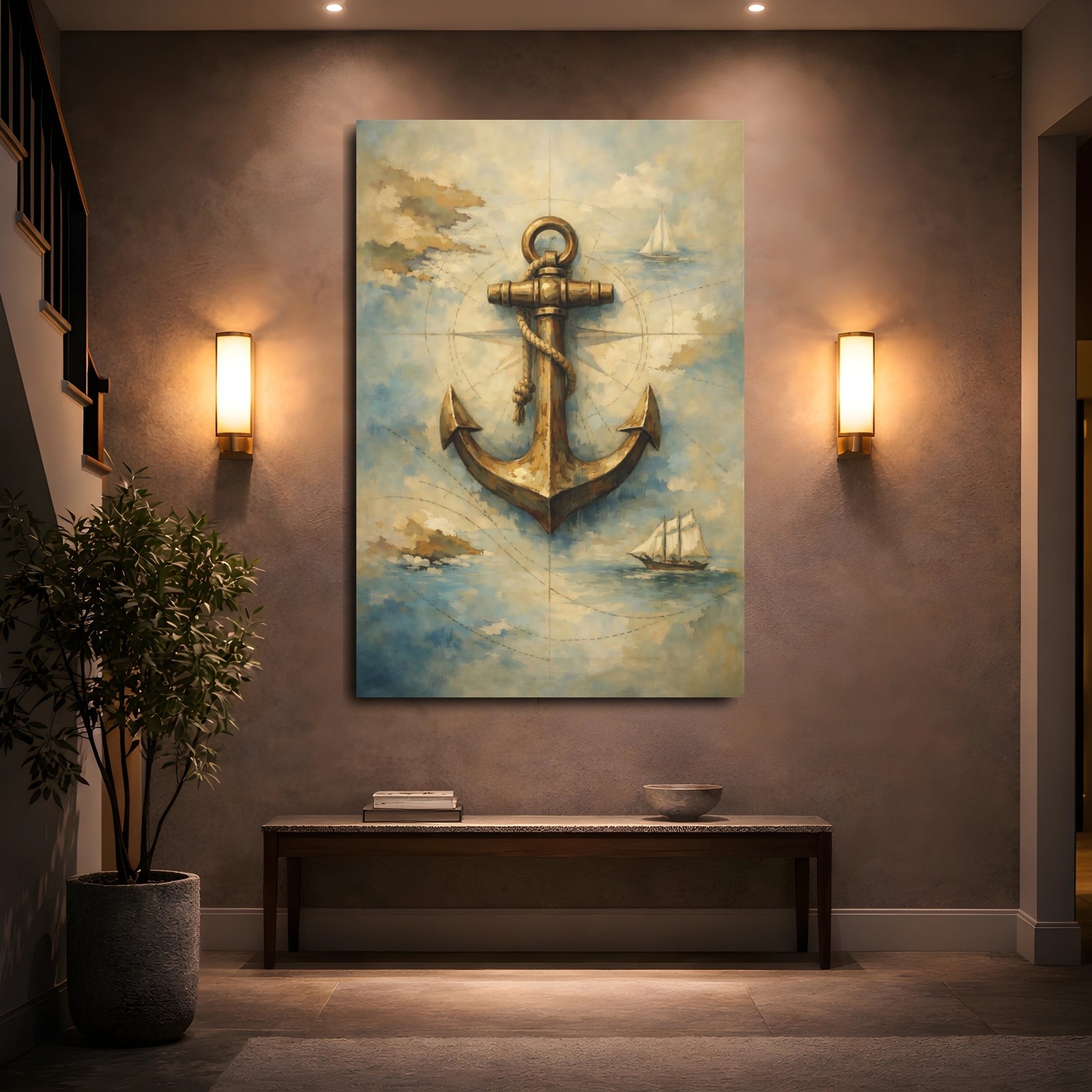 Mockup 4. Vintage Anchor Vintage Anchor shown as stretched canvas wall art