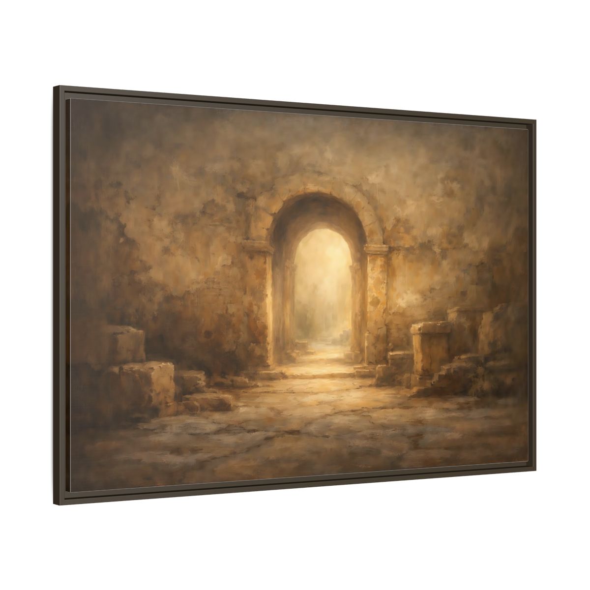 Main Mockup. Vintage Ancient Archway Brown And Gold Archway shown as stretched canvas wall art