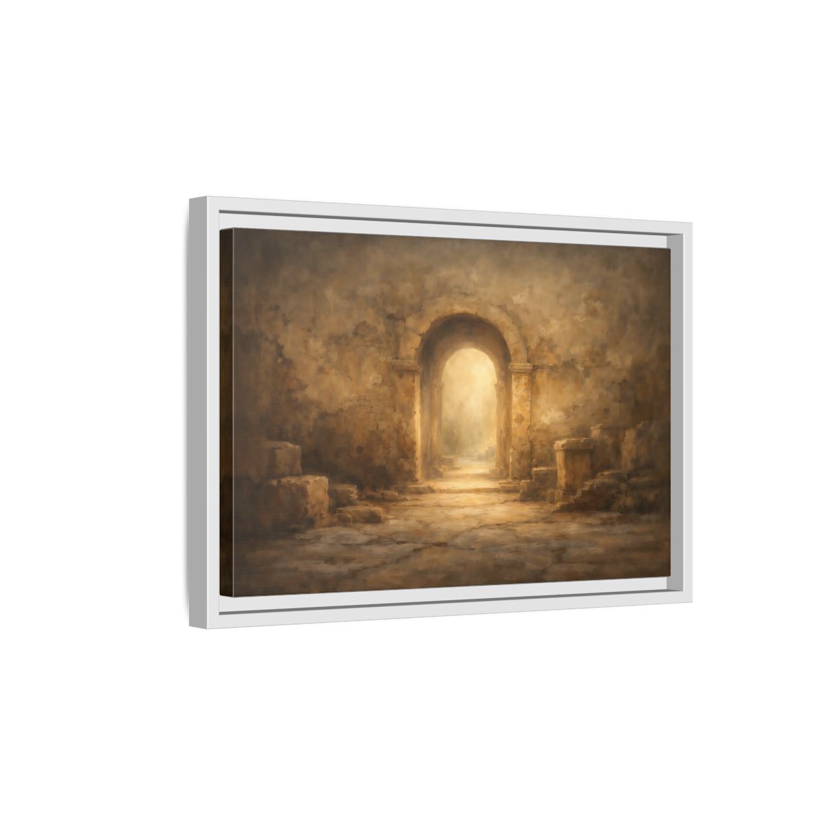 Side Mockup 4. Vintage Ancient Archway Brown And Gold Archway shown as stretched canvas wall art