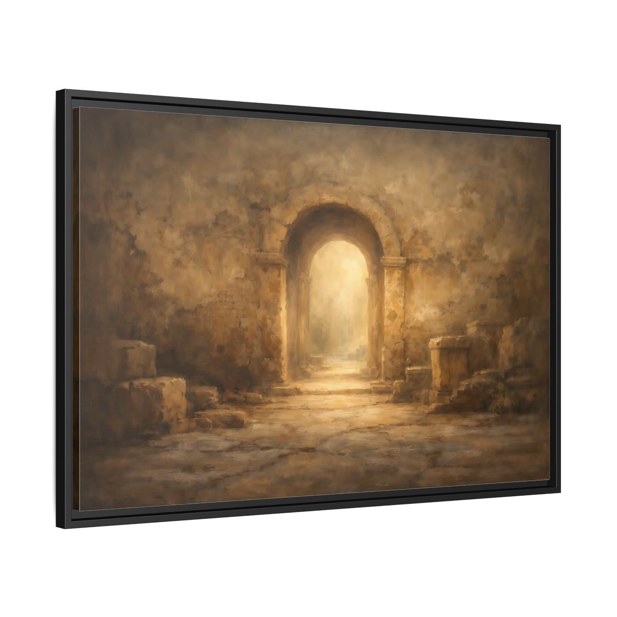 Side Mockup 13. Vintage Ancient Archway Brown And Gold Archway shown as stretched canvas wall art