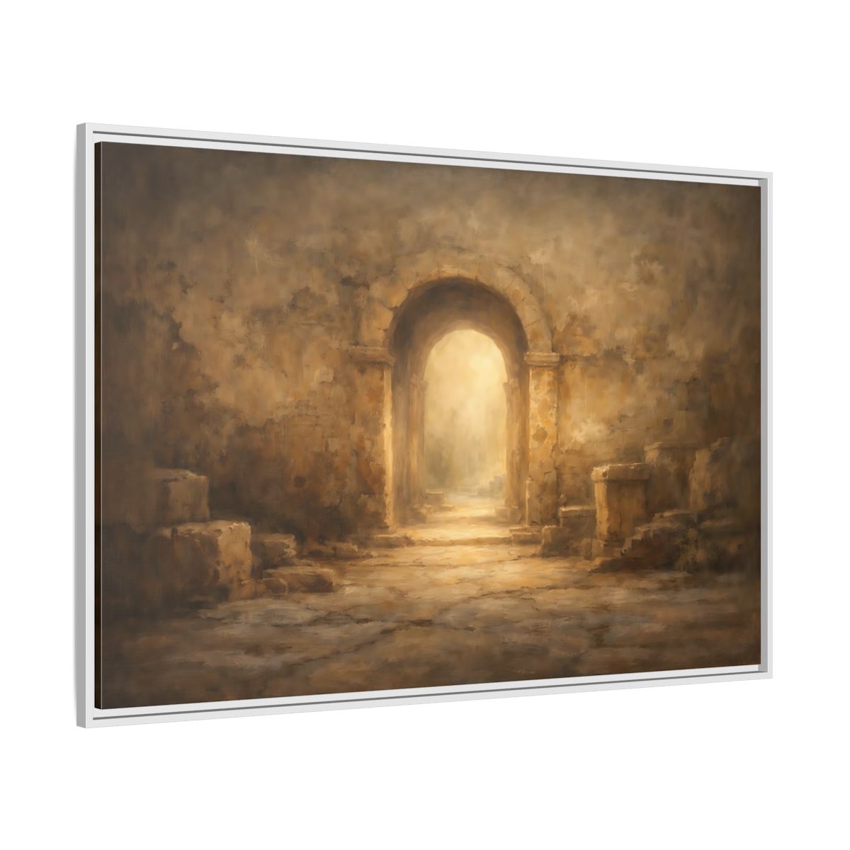 Side Mockup 7. Vintage Ancient Archway Brown And Gold Archway shown as stretched canvas wall art