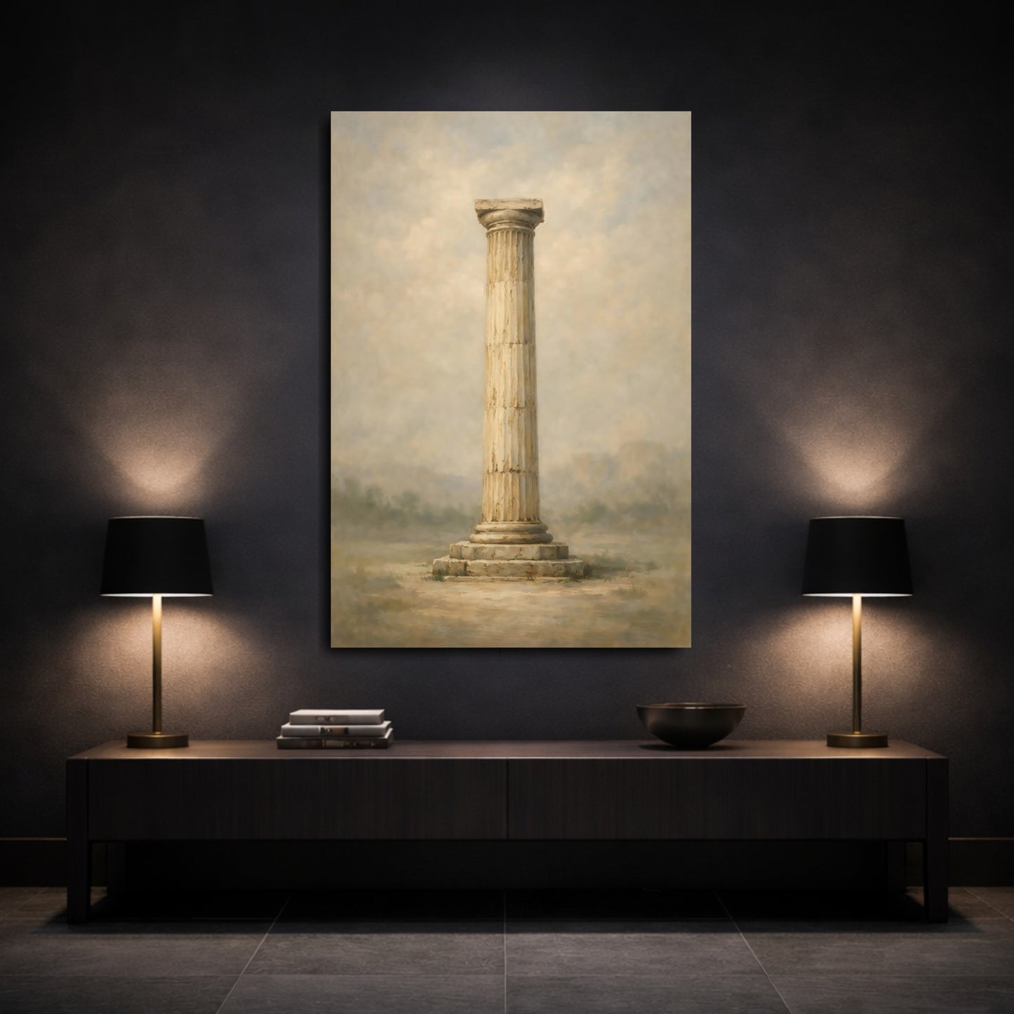 Mockup 2. Vintage Ancient Column Muted Beige shown as stretched canvas wall art