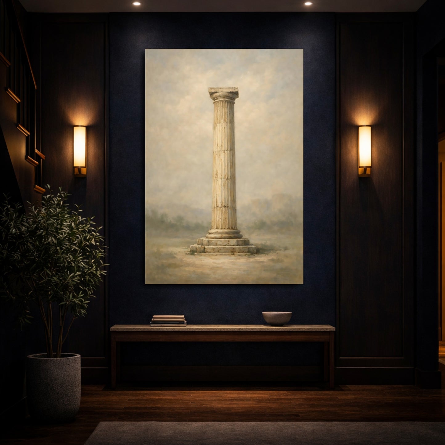 Mockup 3. Vintage Ancient Column Muted Beige shown as stretched canvas wall art