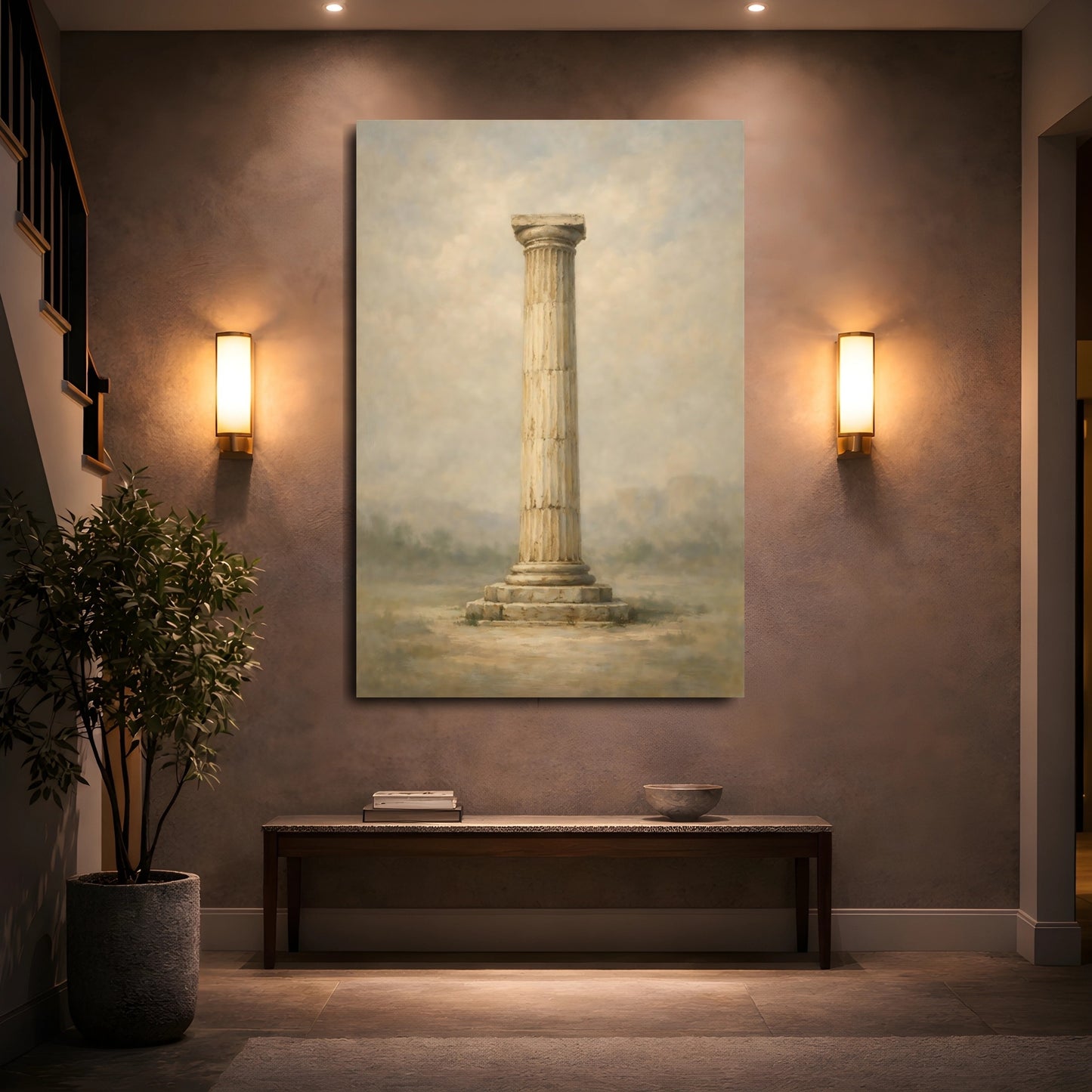 Mockup 4. Vintage Ancient Column Muted Beige shown as stretched canvas wall art