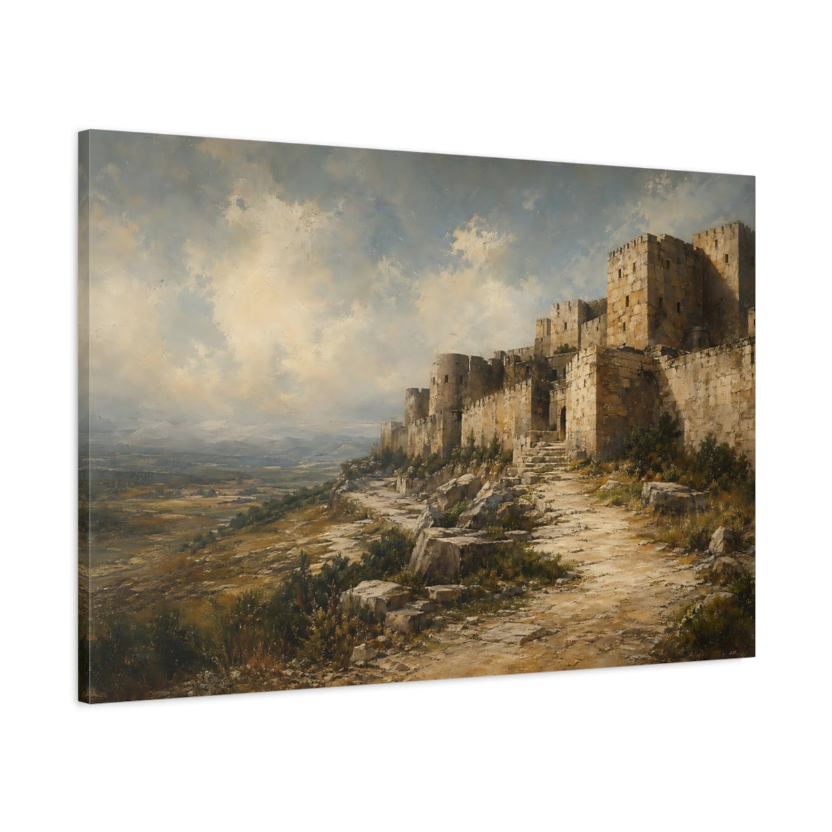 Main Mockup. Vintage Ancient Fortress Ancient Fortress Landscape shown as stretched canvas wall art