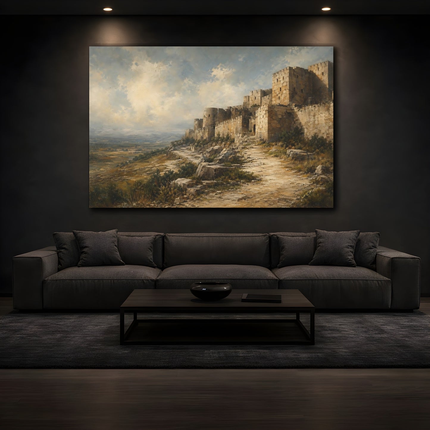Mockup 3. Vintage Ancient Fortress Ancient Fortress Landscape shown as stretched canvas wall art