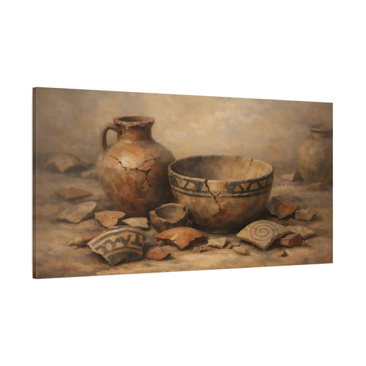 Main Mockup. Vintage Ancient Pottery Earthen Pottery shown as stretched canvas wall art
