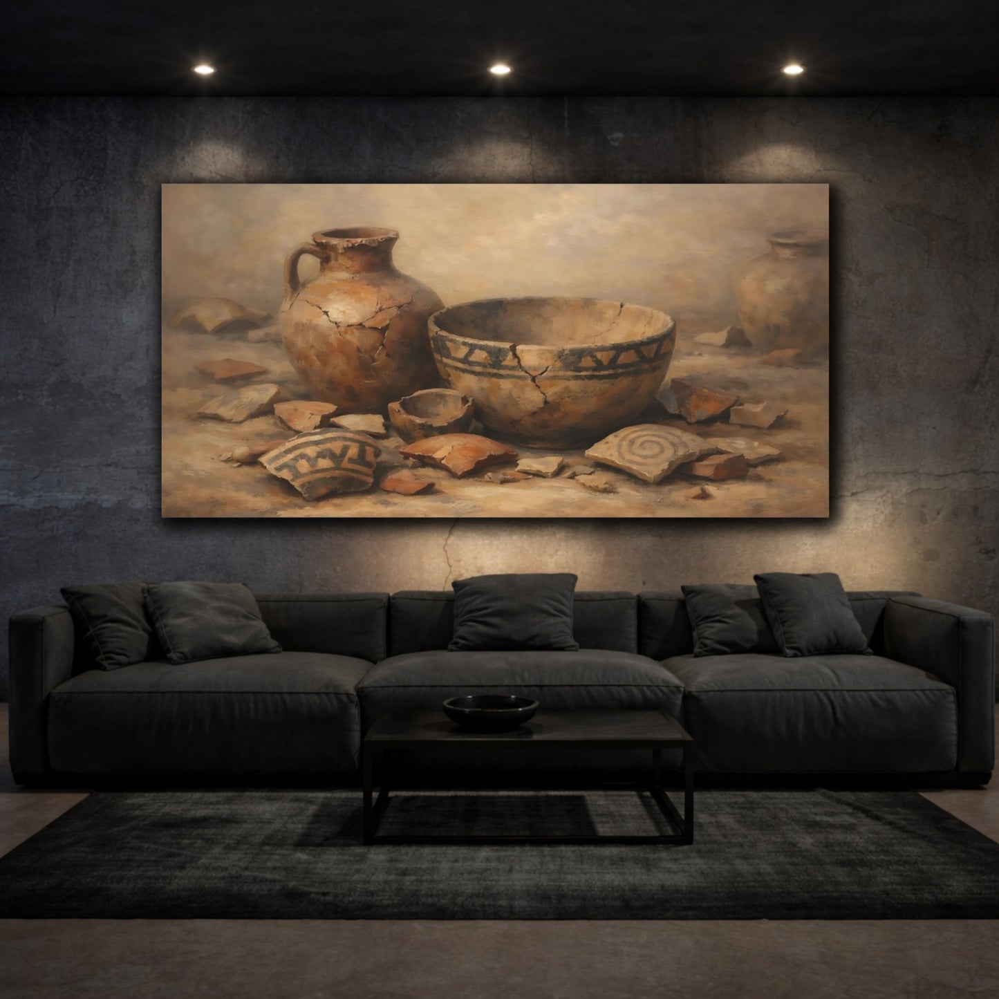 Mockup 2. Vintage Ancient Pottery Earthen Pottery shown as stretched canvas wall art