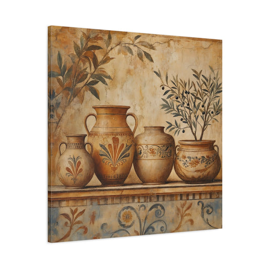 Main Mockup. Vintage Ancient Pottery Terracotta Olive Tree shown as stretched canvas wall art