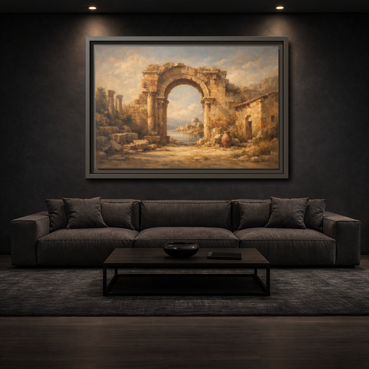 Mockup 2. Vintage Ancient Ruins Ancient Roman Landscape shown as stretched canvas wall art
