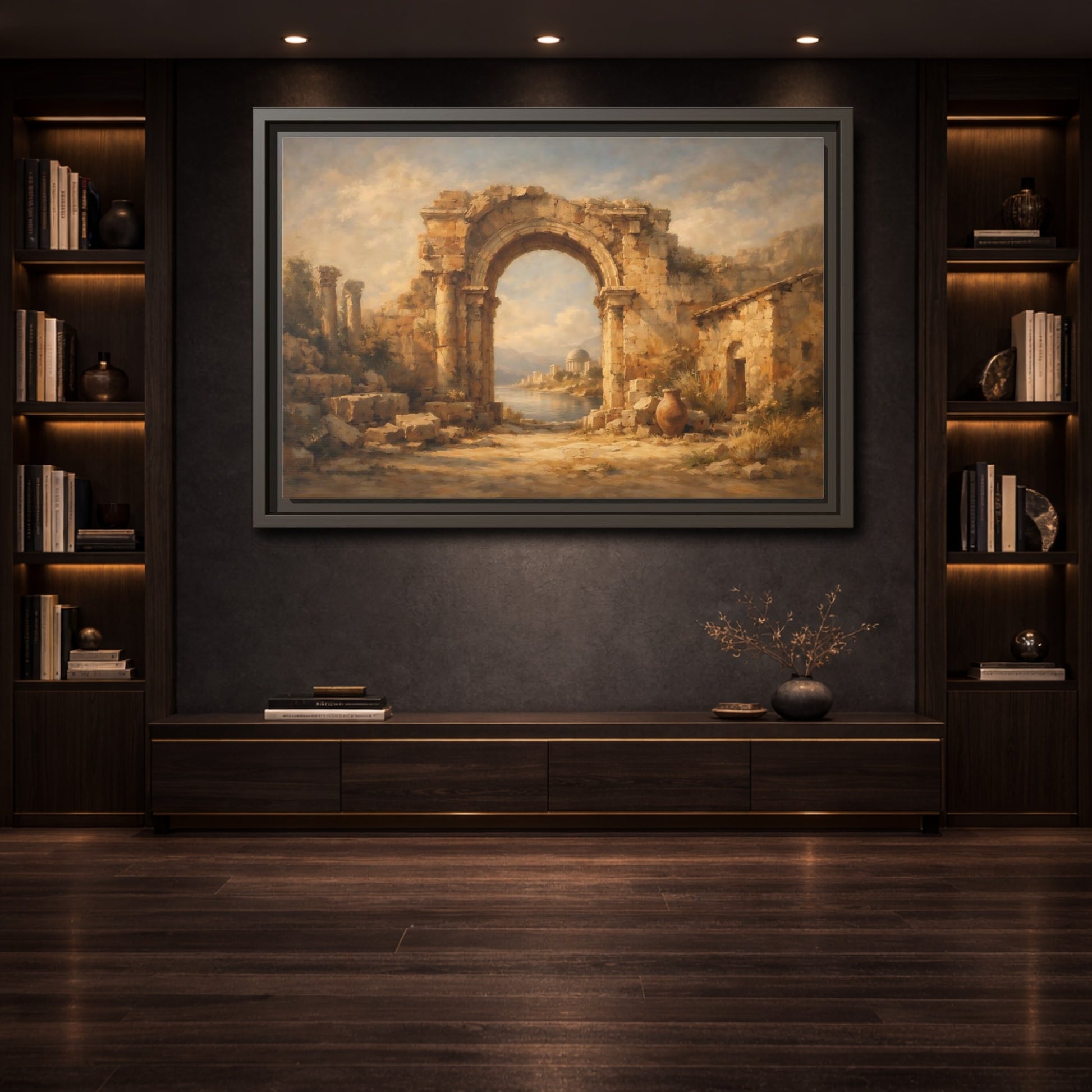 Mockup 3. Vintage Ancient Ruins Ancient Roman Landscape shown as stretched canvas wall art