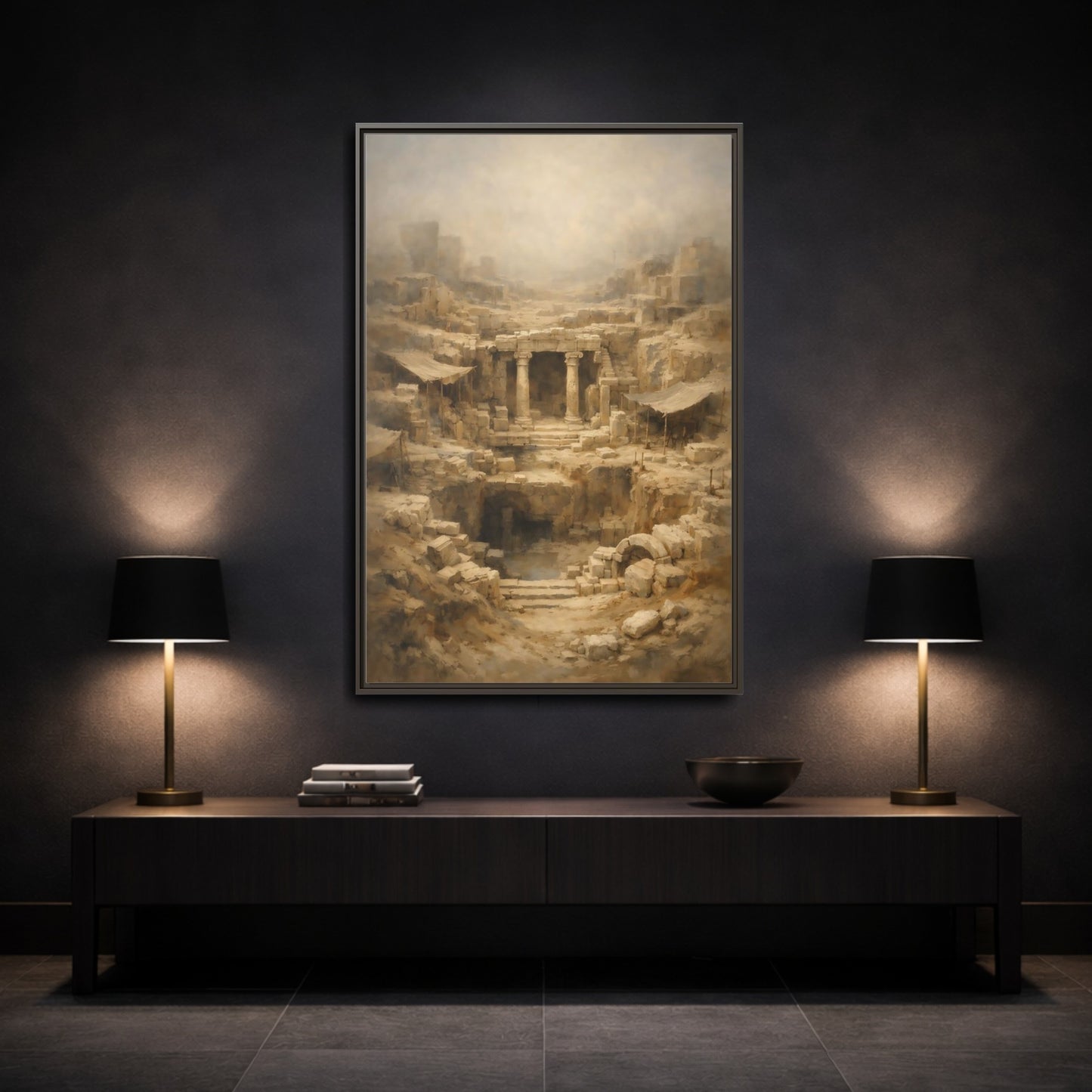 Mockup 2. Vintage Ancient Ruins Ancient Stone Ruins shown as stretched canvas wall art
