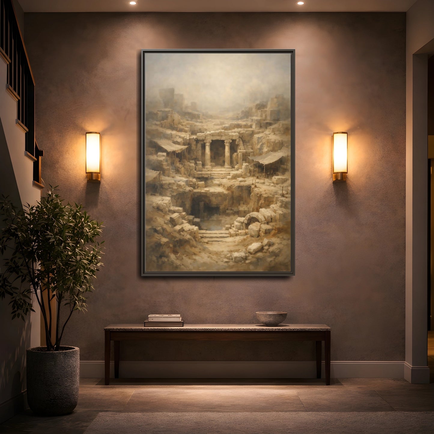 Mockup 4. Vintage Ancient Ruins Ancient Stone Ruins shown as stretched canvas wall art