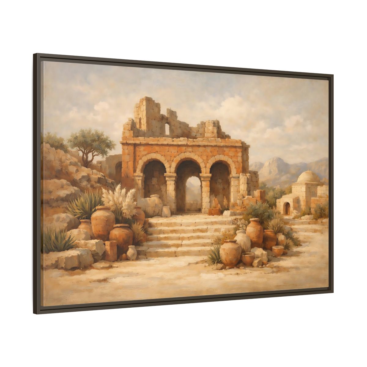 Main Mockup. Vintage Ancient Ruins Brown And Beige shown as stretched canvas wall art