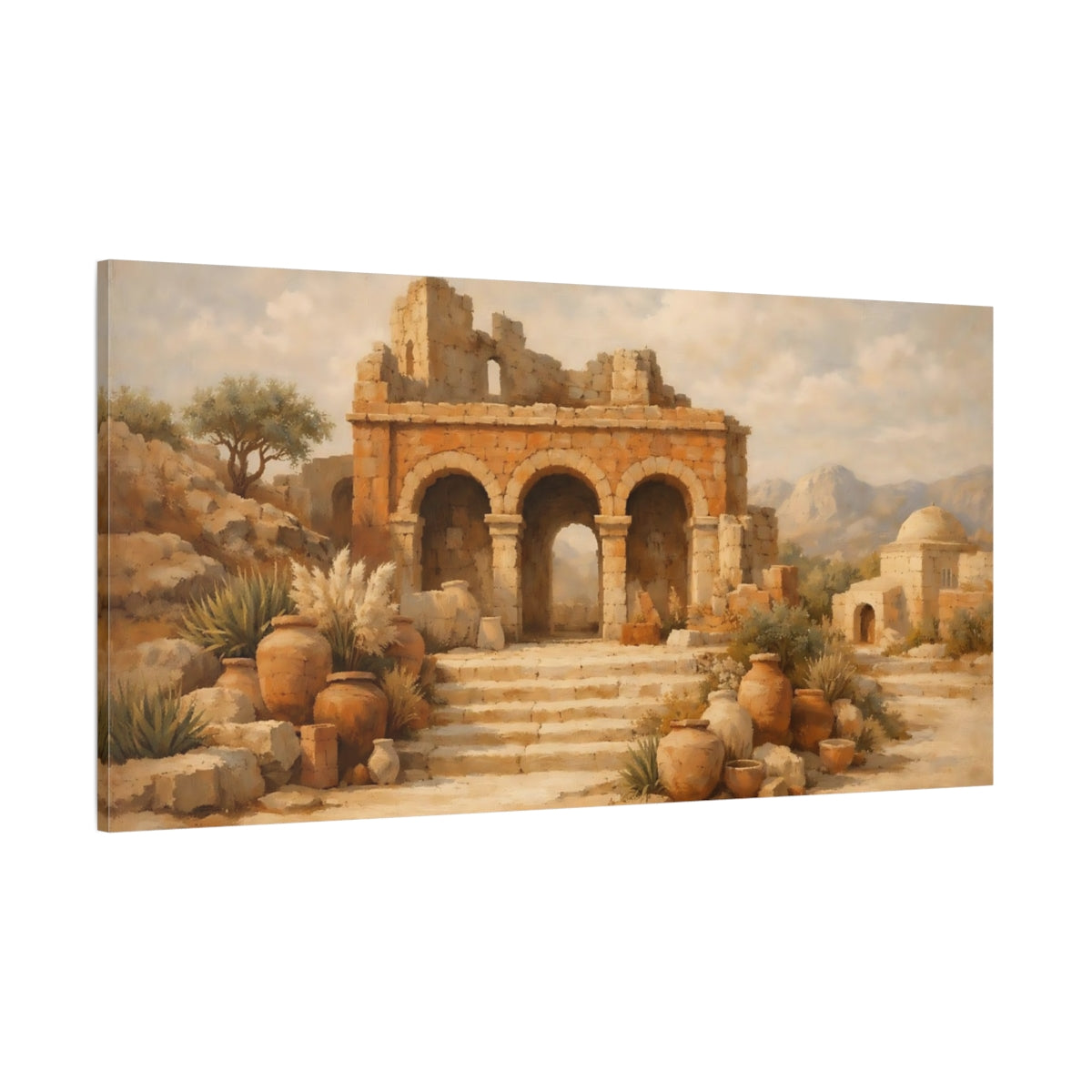 Main Mockup. Vintage Ancient Ruins Brown And Tan Ruins shown as stretched canvas wall art
