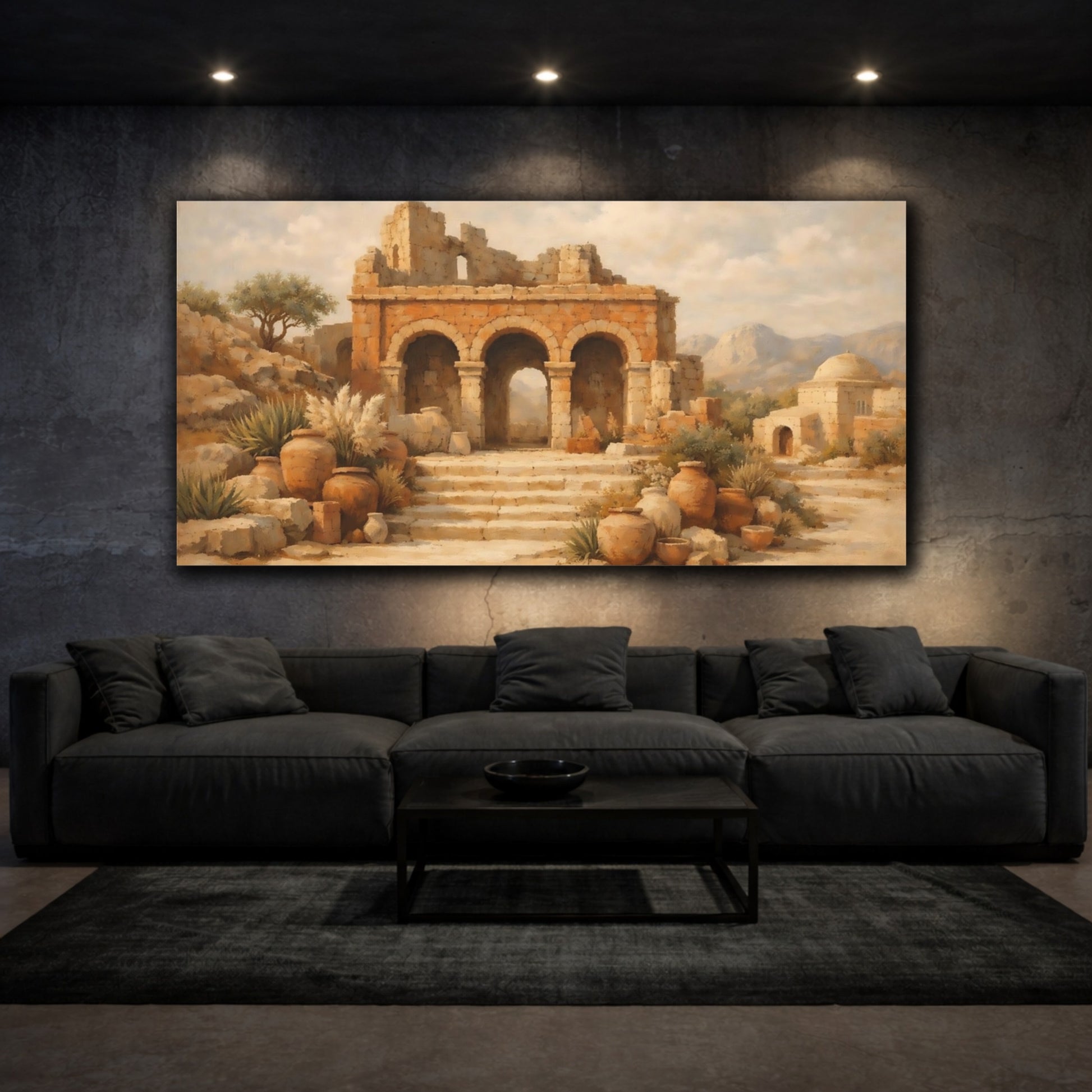 Mockup 2. Vintage Ancient Ruins Brown And Tan Ruins shown as stretched canvas wall art