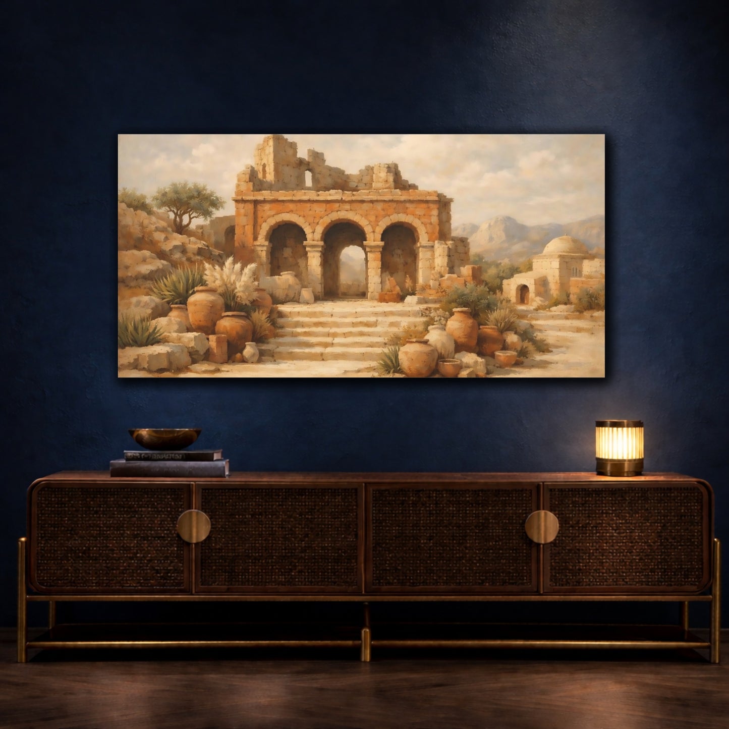 Mockup 4. Vintage Ancient Ruins Brown And Tan Ruins shown as stretched canvas wall art