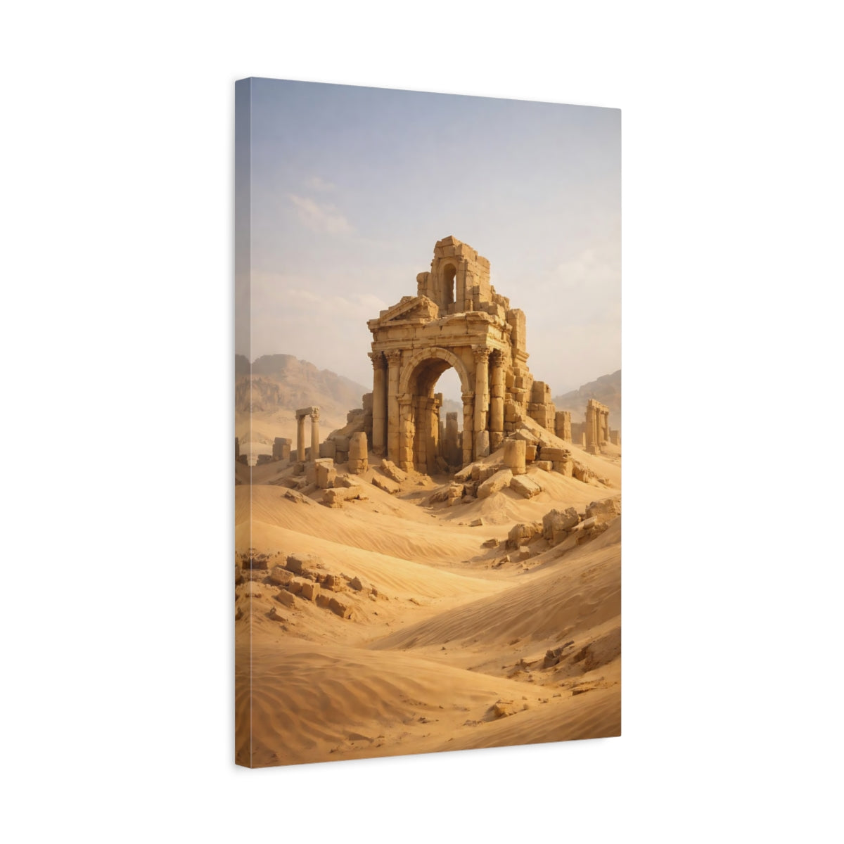Side Mockup 3. Vintage Ancient Ruins Desert Ruins shown as stretched canvas wall art