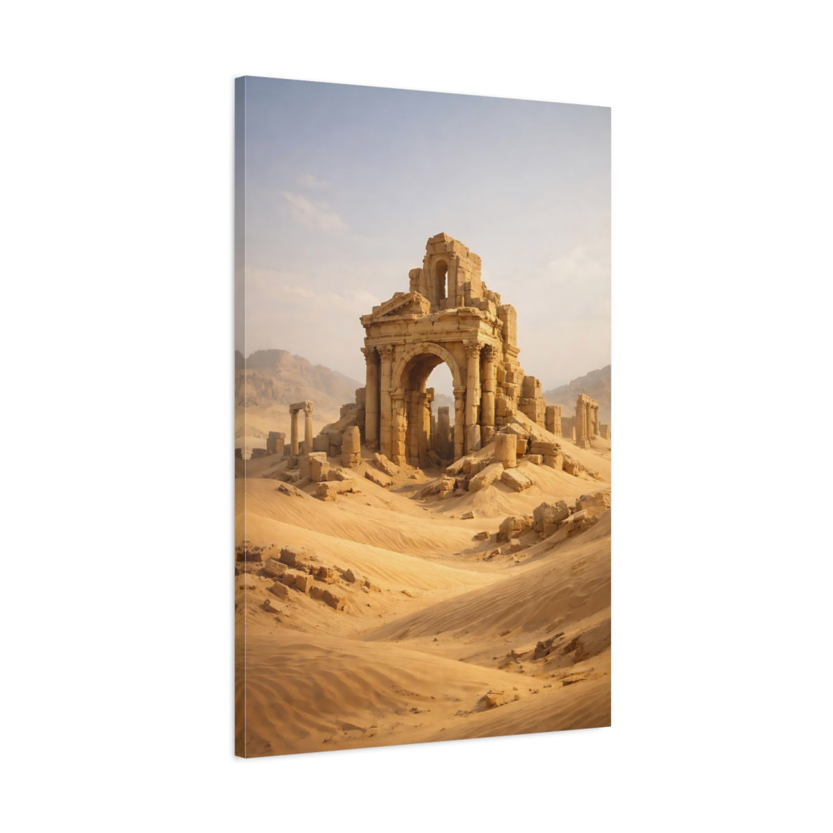 Side Mockup 1. Vintage Ancient Ruins Desert Ruins shown as stretched canvas wall art