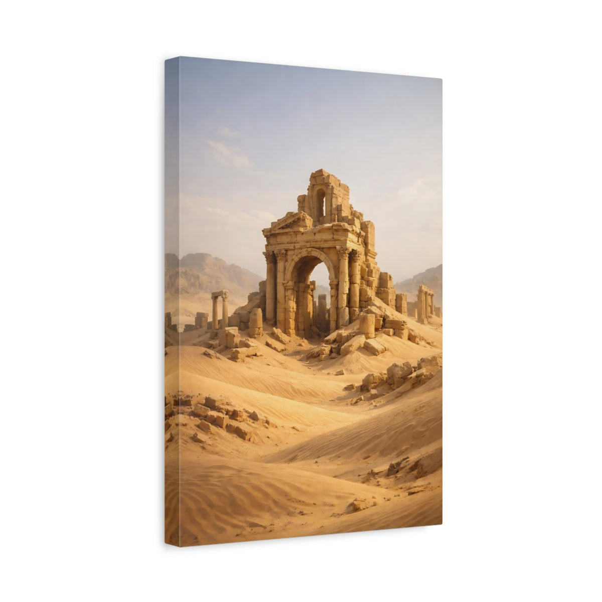 Side Mockup 4. Vintage Ancient Ruins Desert Ruins shown as stretched canvas wall art