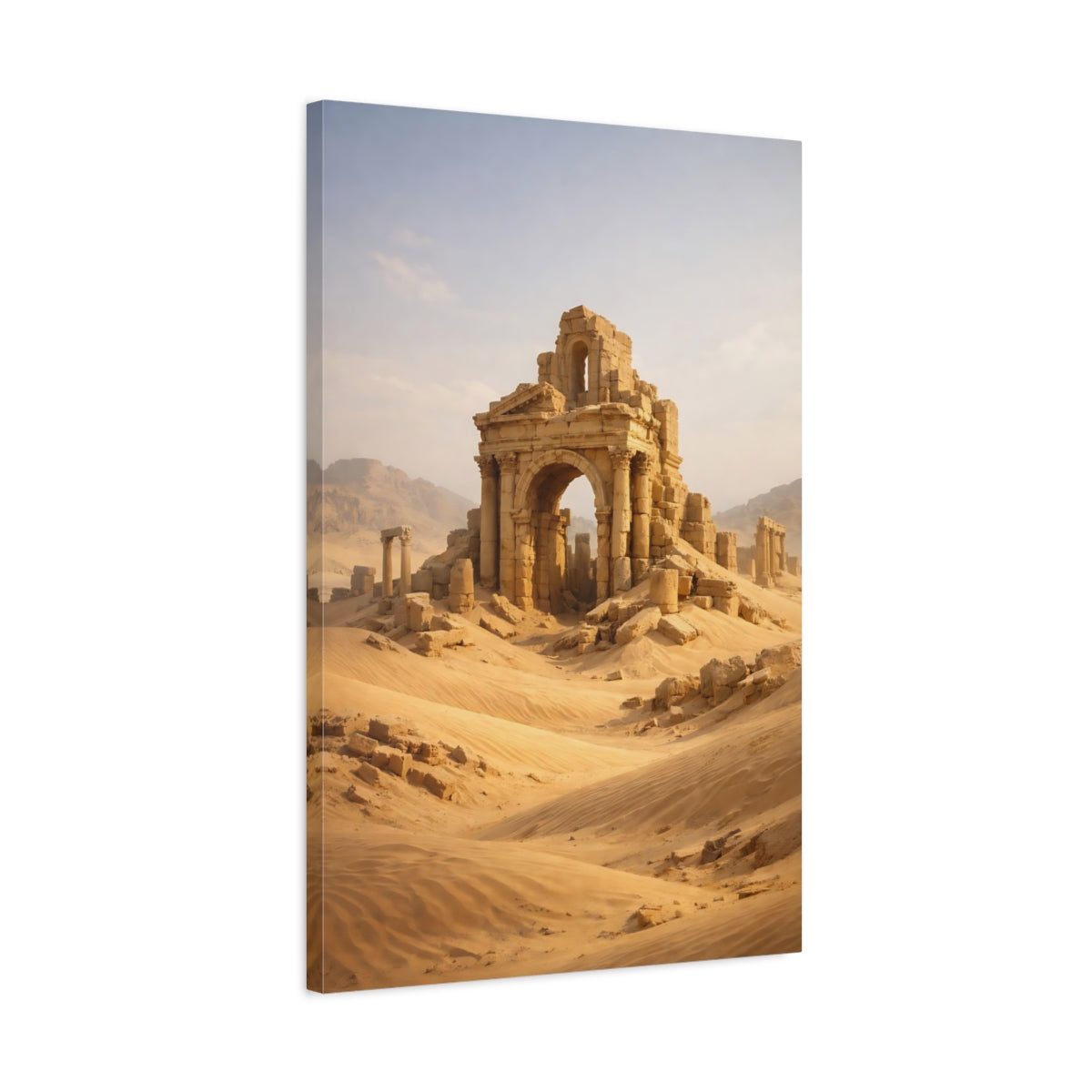 Side Mockup 2. Vintage Ancient Ruins Desert Ruins shown as stretched canvas wall art