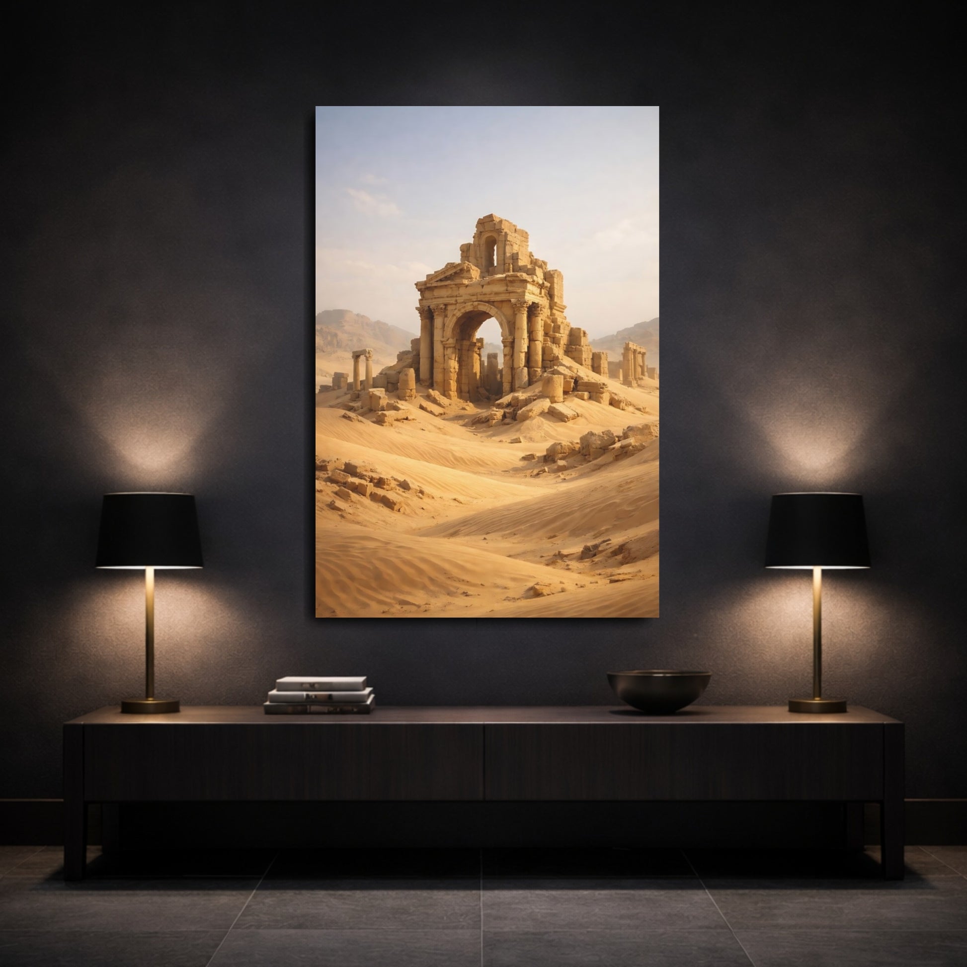Mockup 2. Vintage Ancient Ruins Desert Ruins shown as stretched canvas wall art