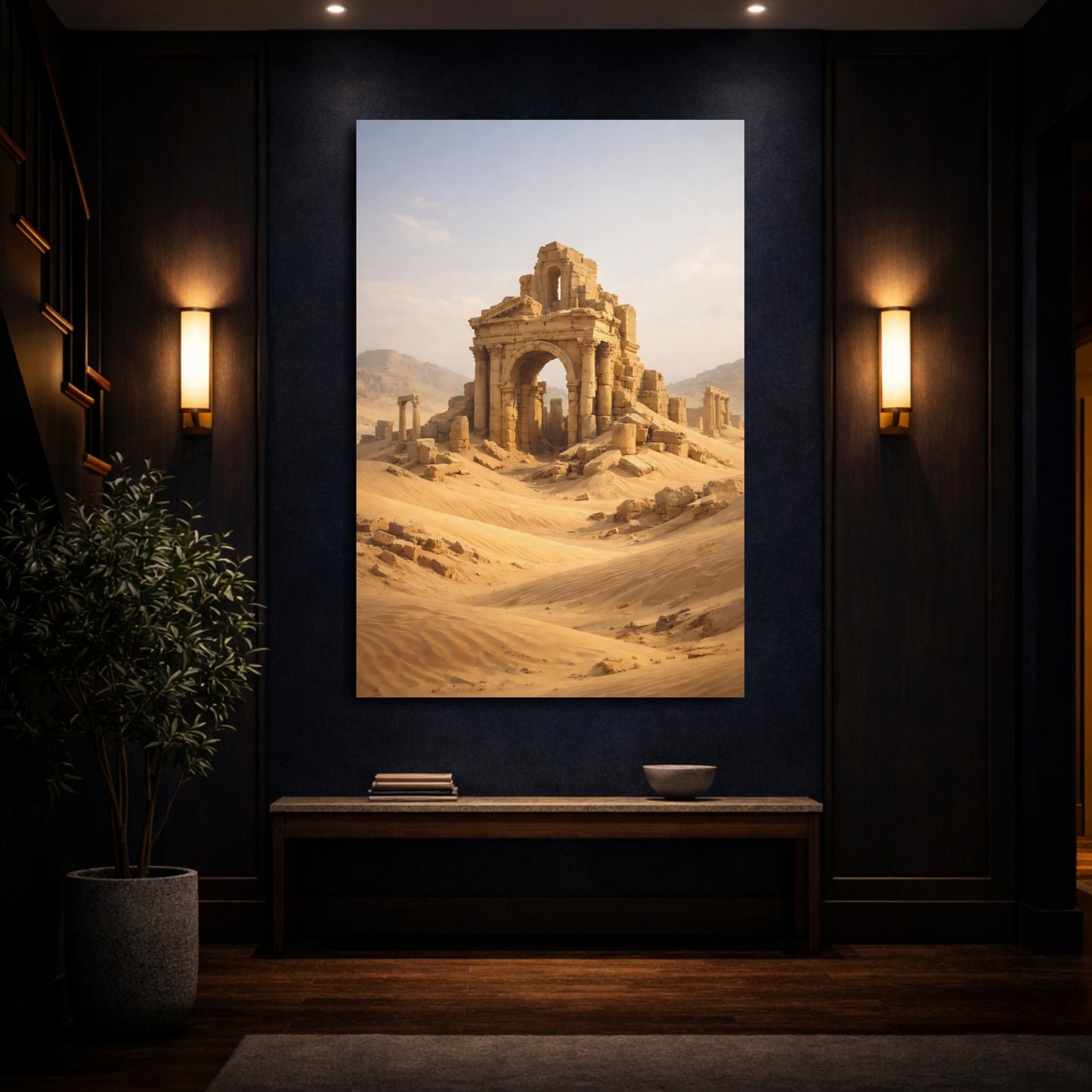 Mockup 3. Vintage Ancient Ruins Desert Ruins shown as stretched canvas wall art