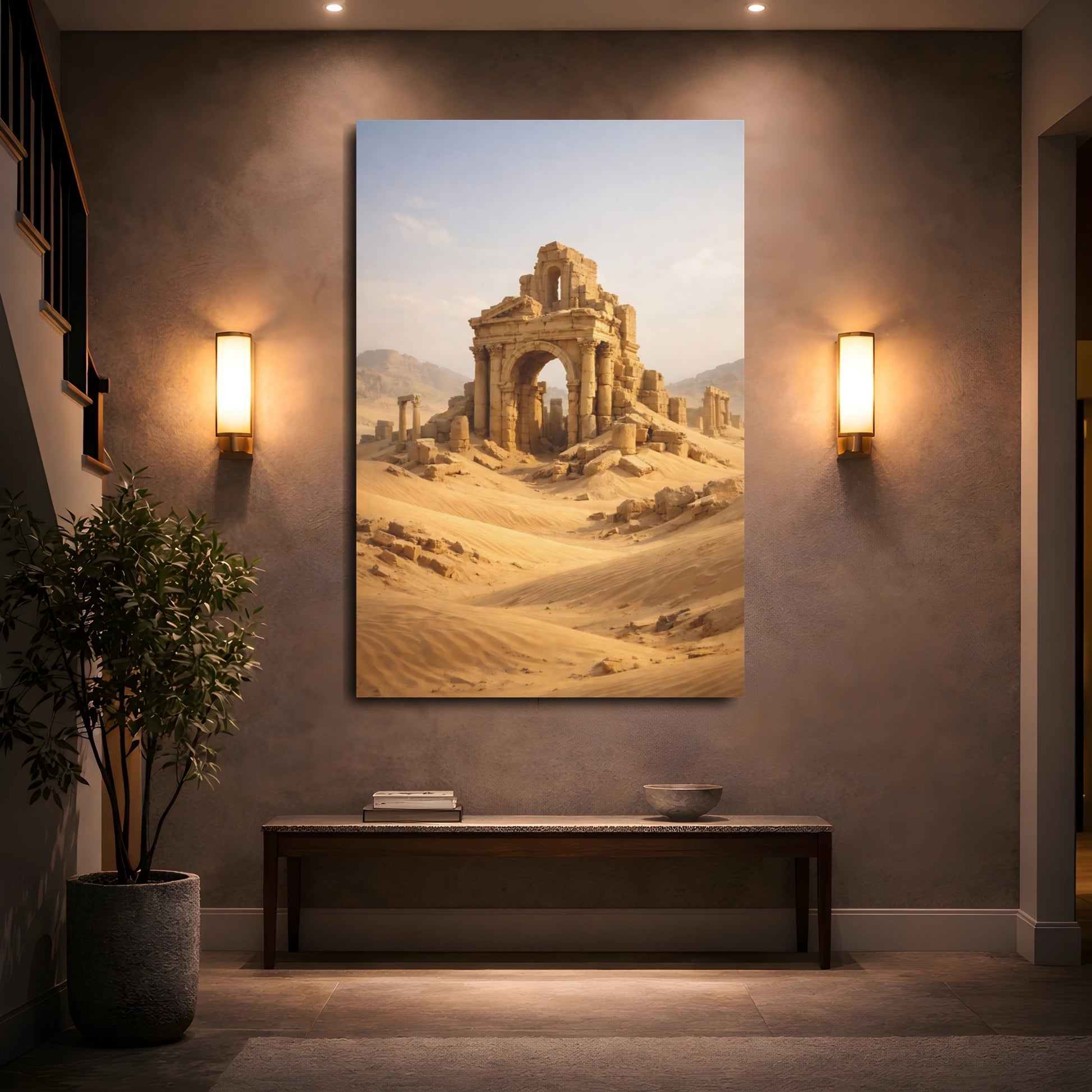 Mockup 4. Vintage Ancient Ruins Desert Ruins shown as stretched canvas wall art