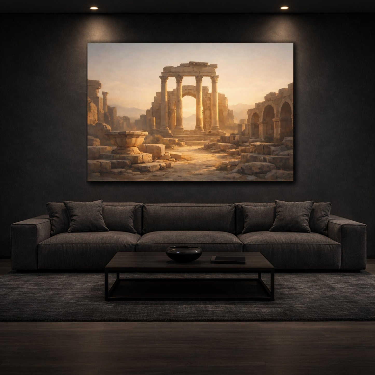 Vintage Ancient Ruins Golden Ancient Ruins shown as front canvas room wall art