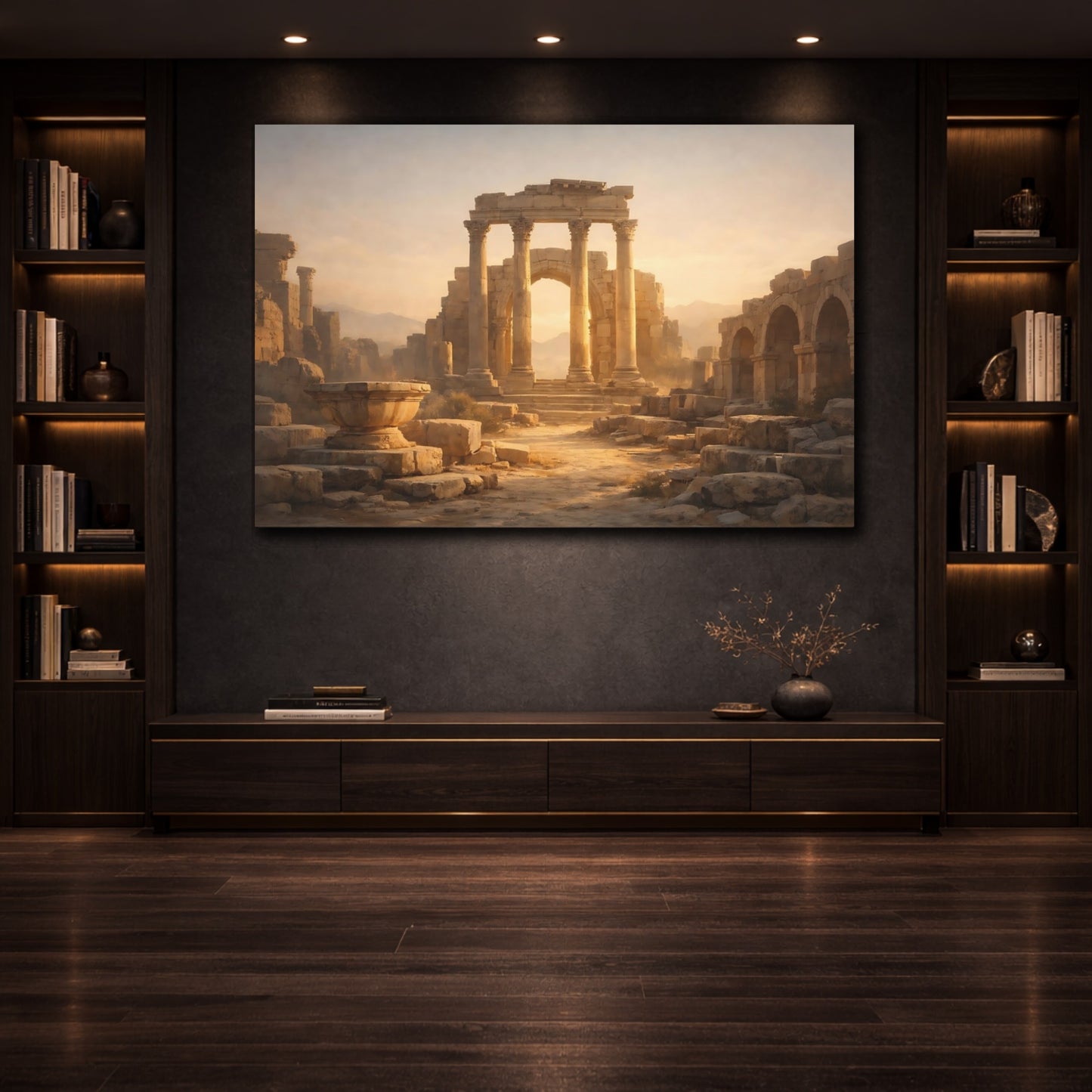 Vintage Ancient Ruins Golden Ancient Ruins shown as front canvas room wall art