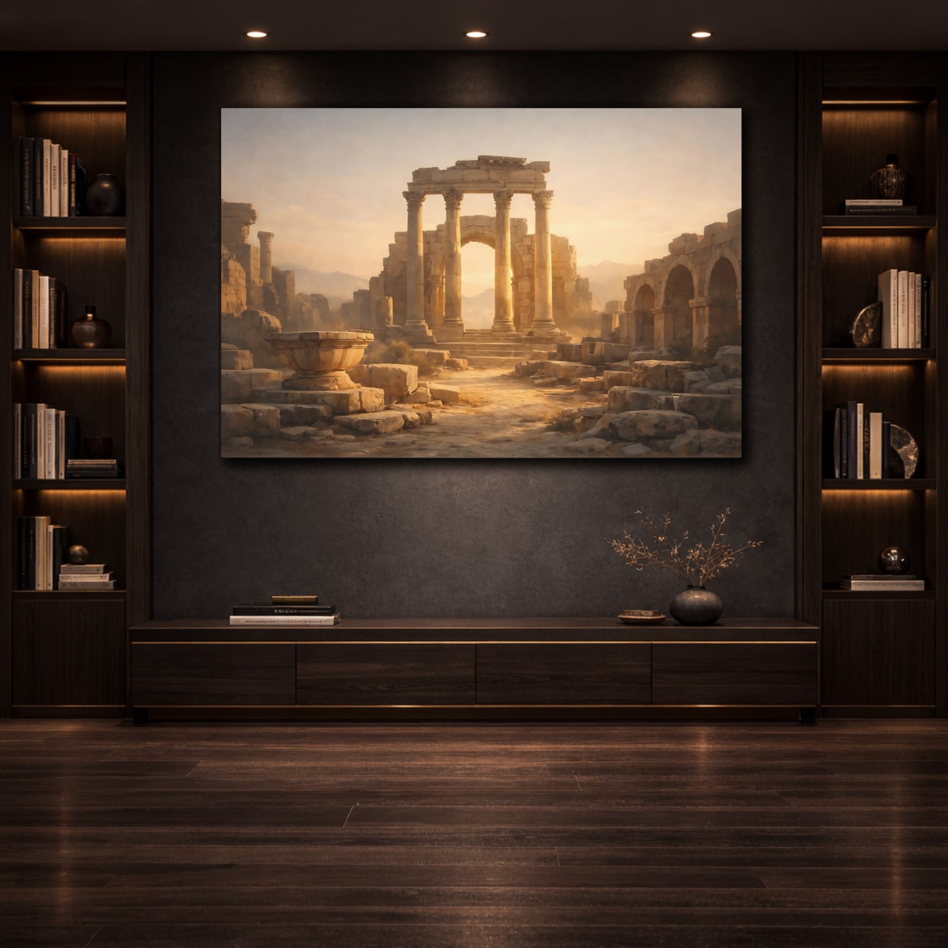 Vintage Ancient Ruins Golden Ancient Ruins shown as front canvas room wall art