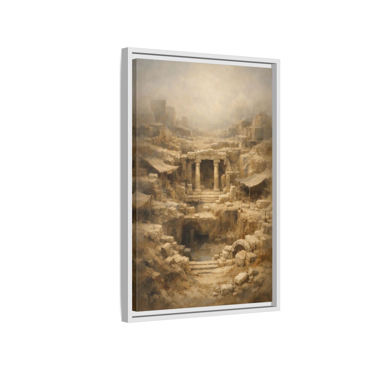 Side Mockup 1. Vintage Ancient Ruins Ancient Stone Ruins shown as stretched canvas wall art