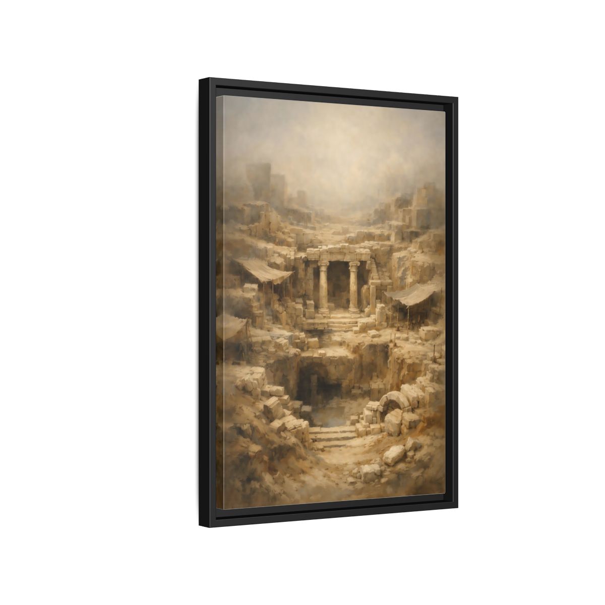 Side Mockup 3. Vintage Ancient Ruins Ancient Stone Ruins shown as stretched canvas wall art