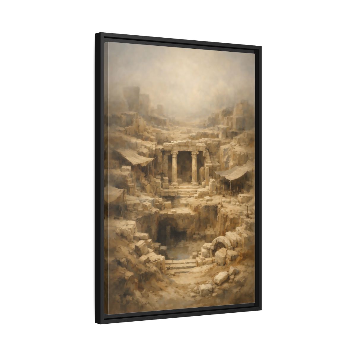 Side Mockup 14. Vintage Ancient Ruins Ancient Stone Ruins shown as stretched canvas wall art