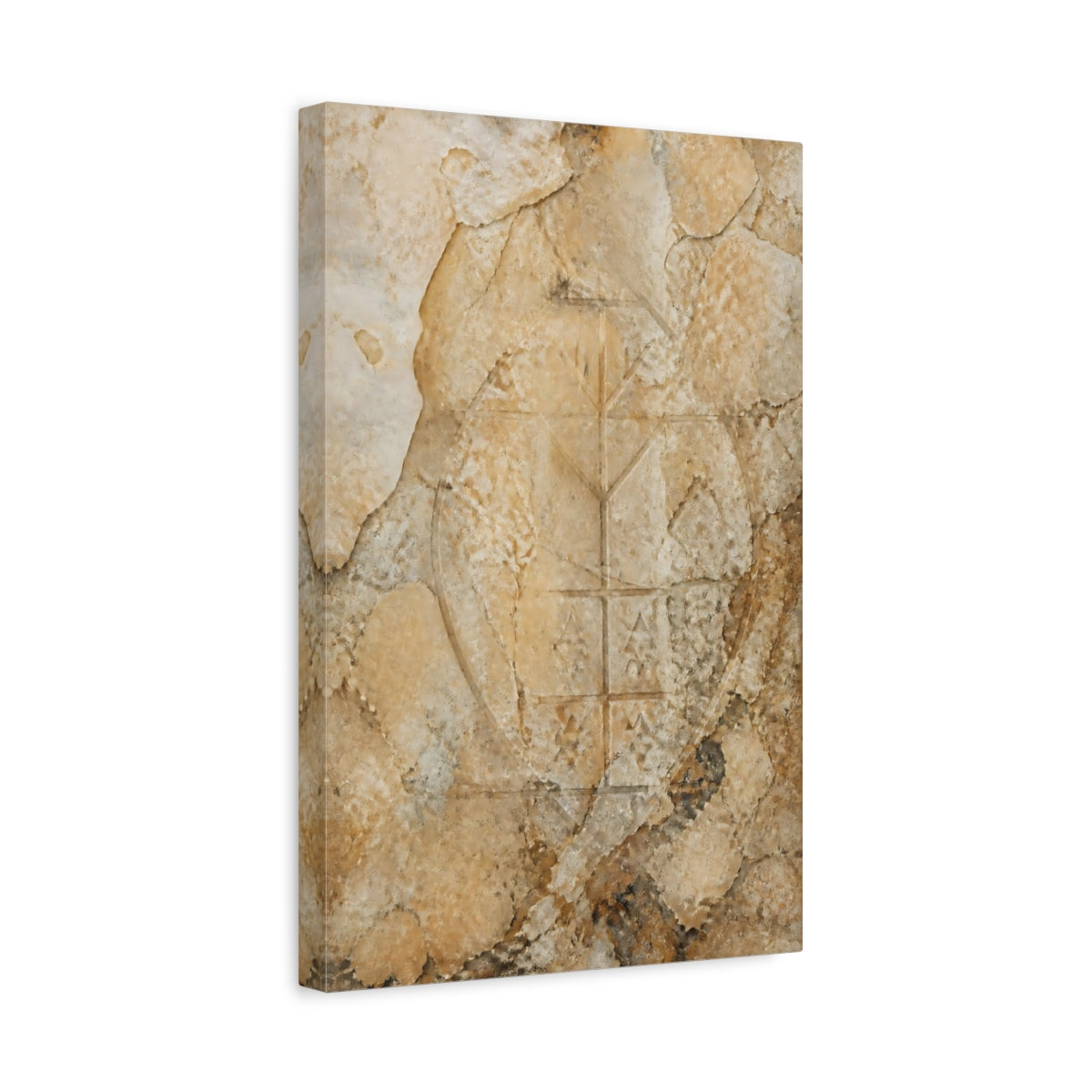 Side Mockup 4. Vintage Ancient Symbol Brown And Beige shown as stretched canvas wall art