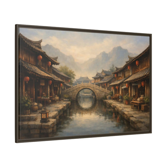 Main Mockup. Vintage Ancient Village Asian Village Landscape shown as stretched canvas wall art