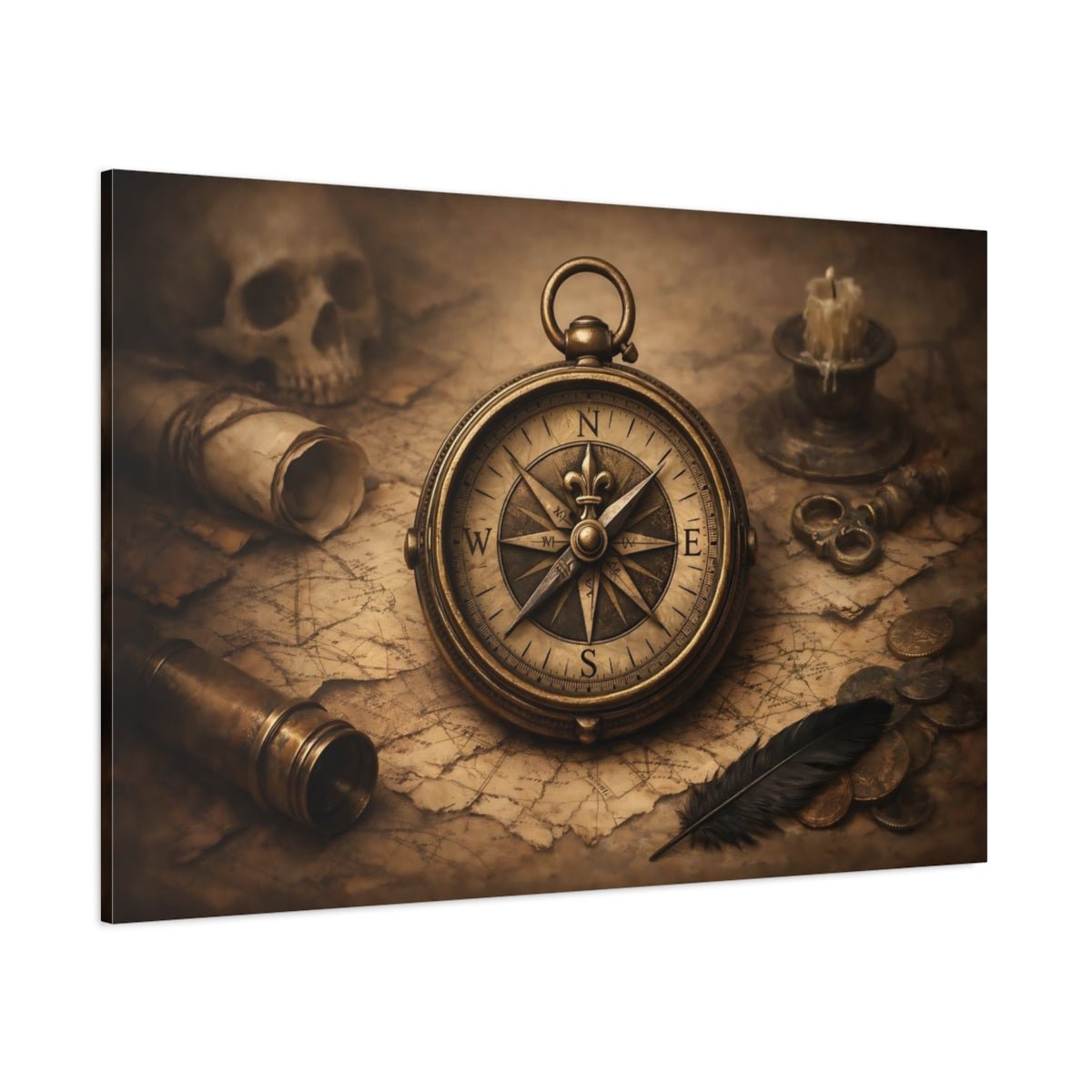 Vintage Antique Compass Nautical Exploration - Canvas Wall Art Print - YesArtYes