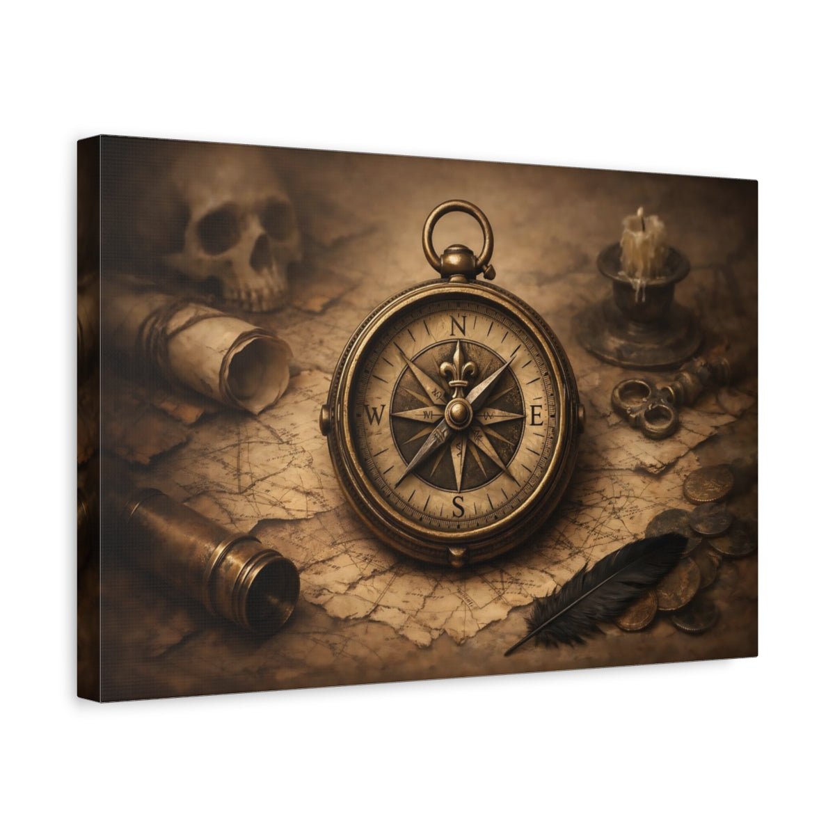 Vintage Antique Compass Nautical Exploration - Canvas Wall Art Print - YesArtYes