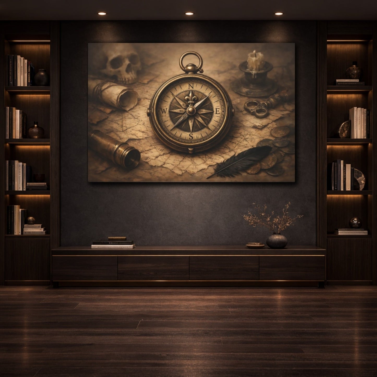 Vintage Antique Compass Nautical Exploration - Canvas Wall Art Print - YesArtYes