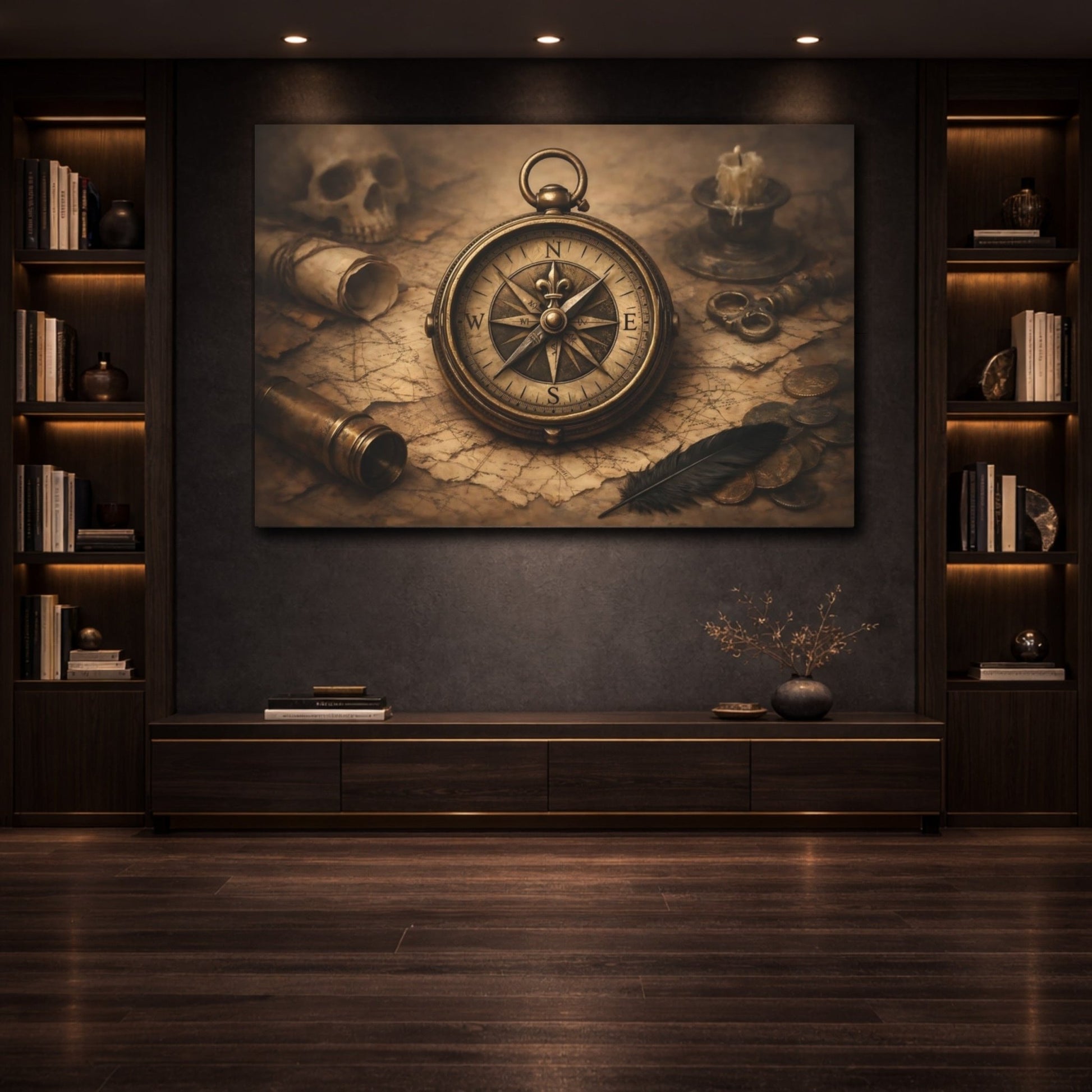Vintage Antique Compass Nautical Exploration - Canvas Wall Art Print - YesArtYes