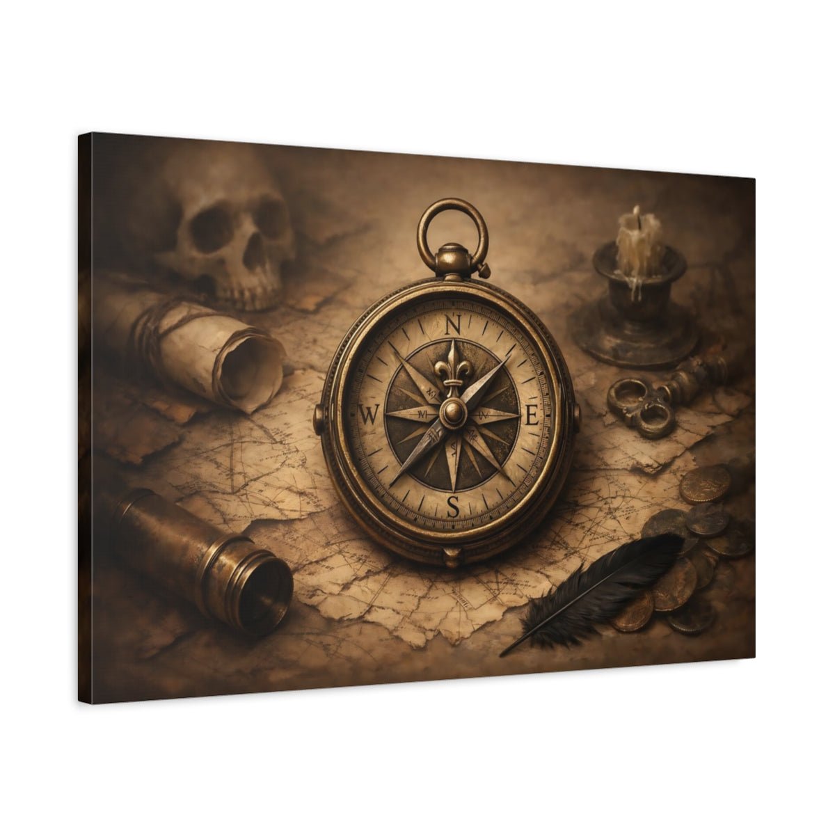 Vintage Antique Compass Nautical Exploration - Canvas Wall Art Print - YesArtYes