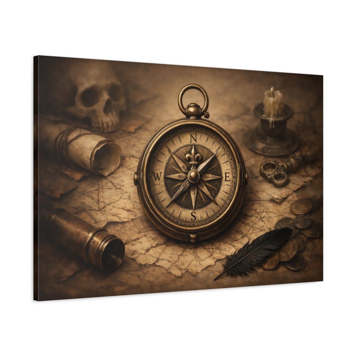Vintage Antique Compass Nautical Exploration - Canvas Wall Art Print - YesArtYes