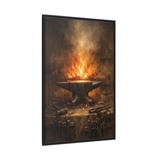 Main Mockup. Vintage Anvil Fiery Anvil Forge shown as stretched canvas wall art